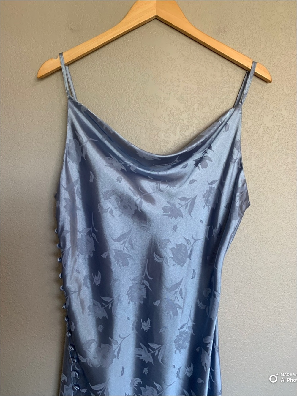 Lulus XL All About You Slate Blue Floral Jacquard Satin Midi Dress NWT FLAW - Picture 4 of 17